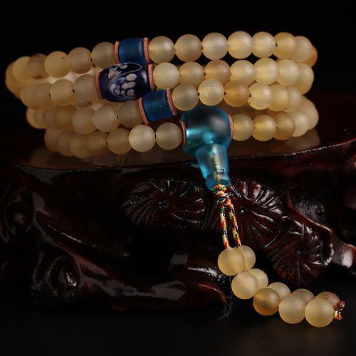 Natural Tibetan A+ Horn Buddhist 108 Prayer Beads with Colored Glaze Japa Mala Beads