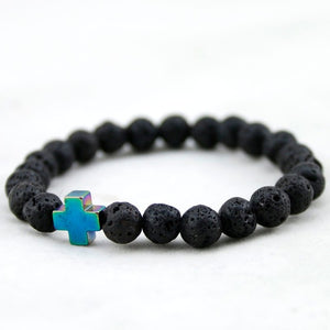 2017 New Arrival Mens Beaded Jewelry 8mm Lava Stone Beads Gallstone Cross Bracelets