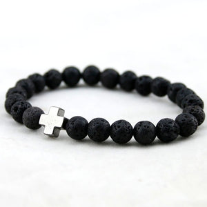 2017 New Arrival Mens Beaded Jewelry 8mm Lava Stone Beads Gallstone Cross Bracelets