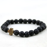 2017 New Arrival Mens Beaded Jewelry 8mm Lava Stone Beads Gallstone Cross Bracelets