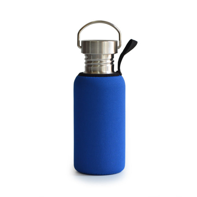 Brushed Stainless Steel Flask Sports Water Bottle with Sleeve for Travel Camping