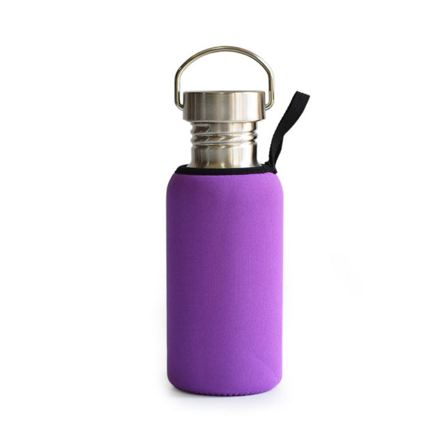 Brushed Stainless Steel Flask Sports Water Bottle with Sleeve for Travel Camping