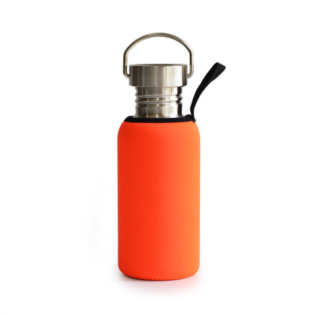 Brushed Stainless Steel Flask Sports Water Bottle with Sleeve for Travel Camping
