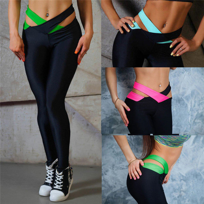 Cross Band Belt women yoga pants sexy skinny legging long leggings tie waist