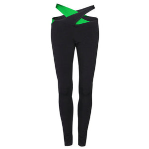 Cross Band Belt women yoga pants sexy skinny legging long leggings tie waist