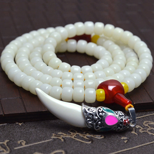 Tibetan KingKong White Bodhi Barrel Beads 108 Rosary Tibet Sliver Tooth Bracelets