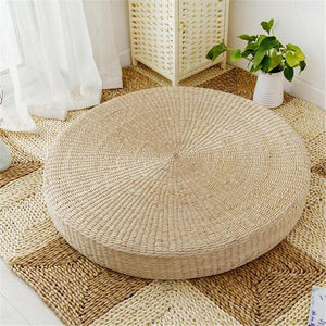 Hot 50cm Round Pouf Tatami Cushion Floor Cushions Natural Straw Meditation Mat Yoga