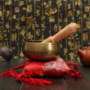 Traditional Chinese Hand Hammered Singing Bowl+Wood Sticker+Mat For Chakra Tibetan Prayer