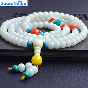 JoursNeige White Bodhi Seed Root Beads 108 Beads Bracelets Necklace Buddha Beads