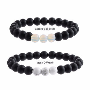 Natural Sub-black Gravel White Turquoise Yoga Couple Beads Bracelet Jewelry