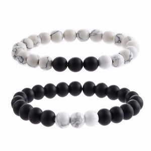 Natural Sub-black Gravel White Turquoise Yoga Couple Beads Bracelet Jewelry