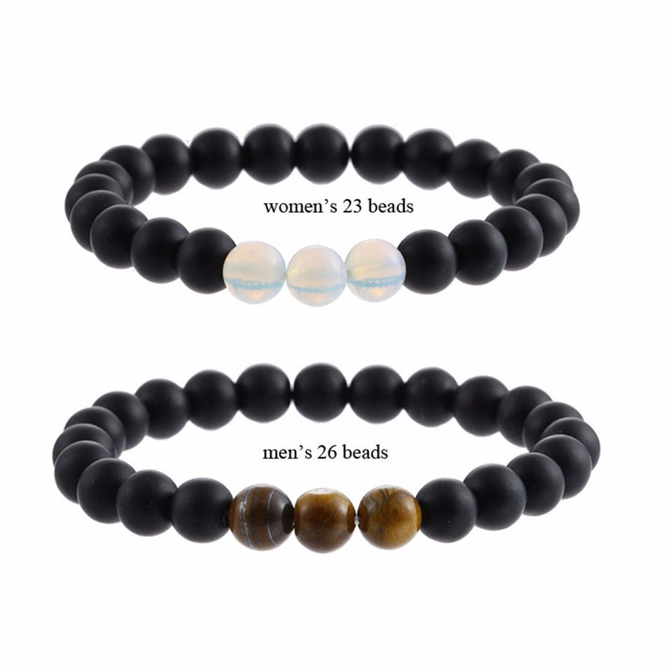 Natural Sub-black Gravel White Turquoise Yoga Couple Beads Bracelet Jewelry