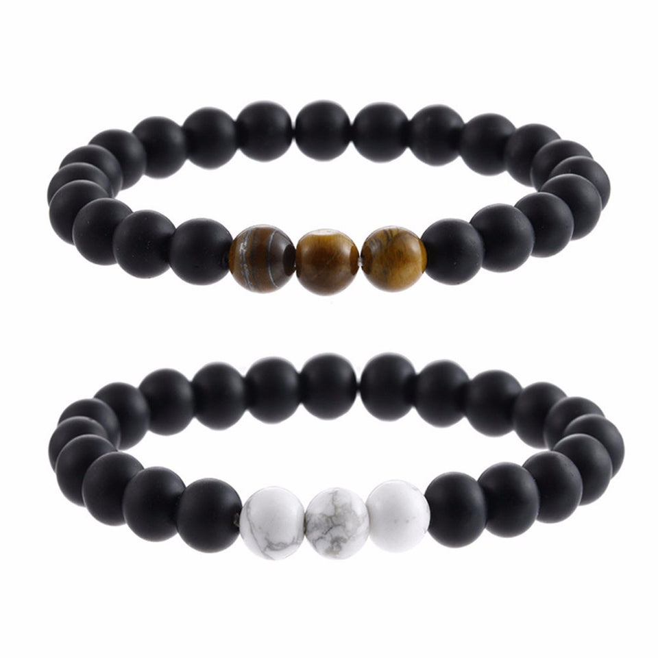 Natural Sub-black Gravel White Turquoise Yoga Couple Beads Bracelet Jewelry