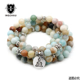 Vintage Buddhism 108 Beads Mala Bracelet or Necklace Amazonite Mantra Lotus Bracelets
