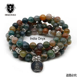 Vintage Buddhism 108 Beads Mala Bracelet or Necklace Amazonite Mantra Lotus Bracelets