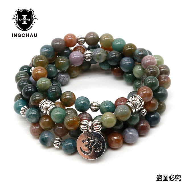 Vintage Buddhism 108 Beads Mala Bracelet or Necklace Amazonite Mantra Lotus Bracelets