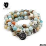 Vintage Buddhism 108 Beads Mala Bracelet or Necklace Amazonite Mantra Lotus Bracelets