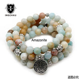 Vintage Buddhism 108 Beads Mala Bracelet or Necklace Amazonite Mantra Lotus Bracelets