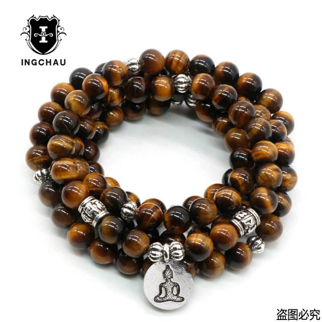 Vintage Buddhism 108 Beads Mala Bracelet or Necklace Amazonite Mantra Lotus Bracelets