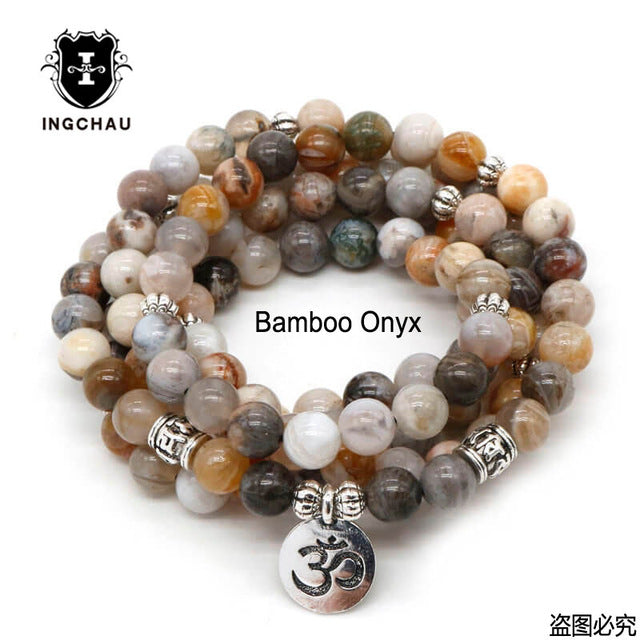 Vintage Buddhism 108 Beads Mala Bracelet or Necklace Amazonite Mantra Lotus Bracelets