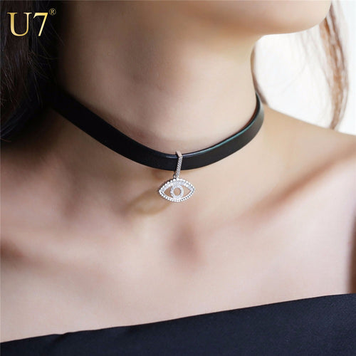 U7 Chokers Necklace Gold/Silver Color Allah/Eyes Choker Charm Accessories Women