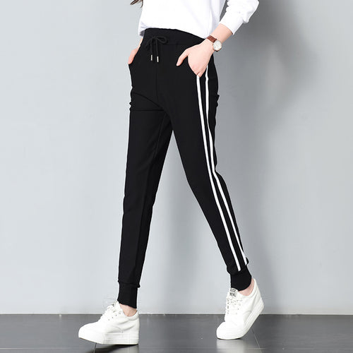 Long Leisure Pants Women Bottoms Summer Spring Female Clothes Double Striped