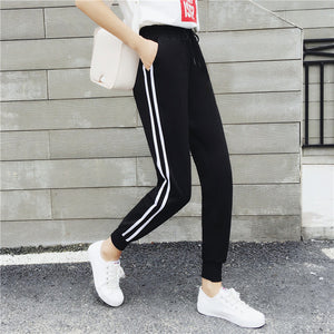 Long Leisure Pants Women Bottoms Summer Spring Female Clothes Double Striped