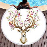 Bonenjoy White Flower Deer Beach Towel Microfiber Tassel Bath Towel For Kid Adult
