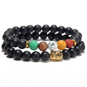 2 PCS Men's Beaded Buddha Bracelet Tiger Eye Yoga Meditation Jewelry