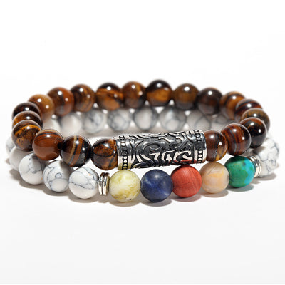 2 PCS Men's Beaded Buddha Bracelet Tiger Eye Yoga Meditation Jewelry