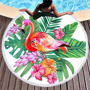 Bonenjoy Colorful Beach Towel Flamingo Pink Printed Round Tassel Yoga Mat