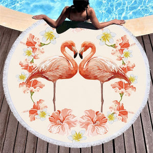 Bonenjoy Colorful Beach Towel Flamingo Pink Printed Round Tassel Yoga Mat