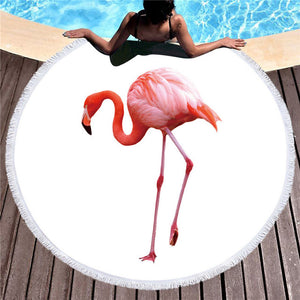 Bonenjoy Colorful Beach Towel Flamingo Pink Printed Round Tassel Yoga Mat