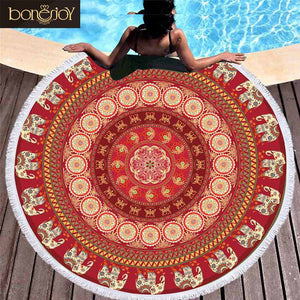 Bonenjoy Colorful Beach Towel Bohemia Style Round Tassel Yoga Mat Tapestry