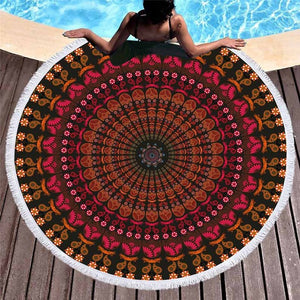 Bonenjoy Colorful Beach Towel Bohemia Style Round Tassel Yoga Mat Tapestry