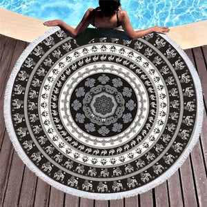 Bonenjoy Colorful Beach Towel Bohemia Style Round Tassel Yoga Mat Tapestry