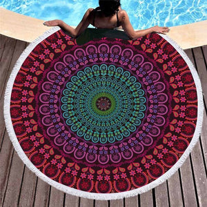 Bonenjoy Colorful Beach Towel Bohemia Style Round Tassel Yoga Mat Tapestry