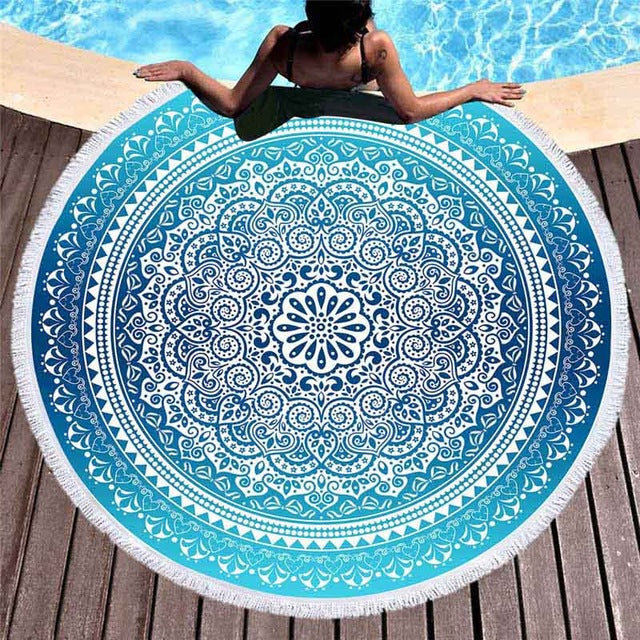 Bonenjoy Colorful Beach Towel Bohemia Style Round Tassel Yoga Mat Tapestry