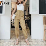 2018 Summer Slim Waist Girls lace up Pants Military Women High Waist Pants