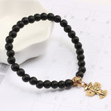 Fashion Matte Black Turquoises Beaded Bracelet For Women Alloy Gold Plane