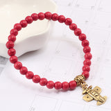 Fashion Matte Black Turquoises Beaded Bracelet For Women Alloy Gold Plane