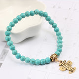 Fashion Matte Black Turquoises Beaded Bracelet For Women Alloy Gold Plane
