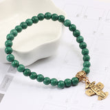 Fashion Matte Black Turquoises Beaded Bracelet For Women Alloy Gold Plane