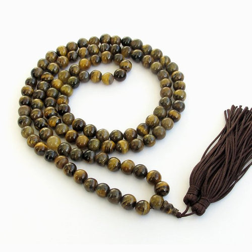 Buddhlist 108 Japa Mala Necklace Tiger Eye Beads Natural Stone Prayer Beads Worrying Bracelet